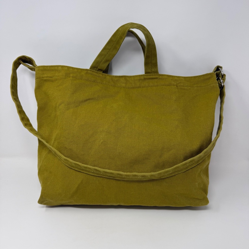 Baggu Duck Bag Canvas Tote Moss Green Mustard Yellow Adjustable Strap 16x11.5